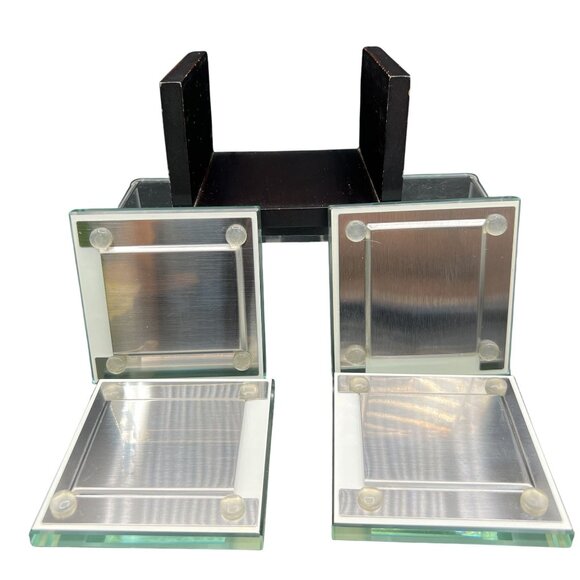 Crate & Barrel Swing Glass Photo Coaster Set & Holder Fur Family Picture Frames - Picture 3 of 11